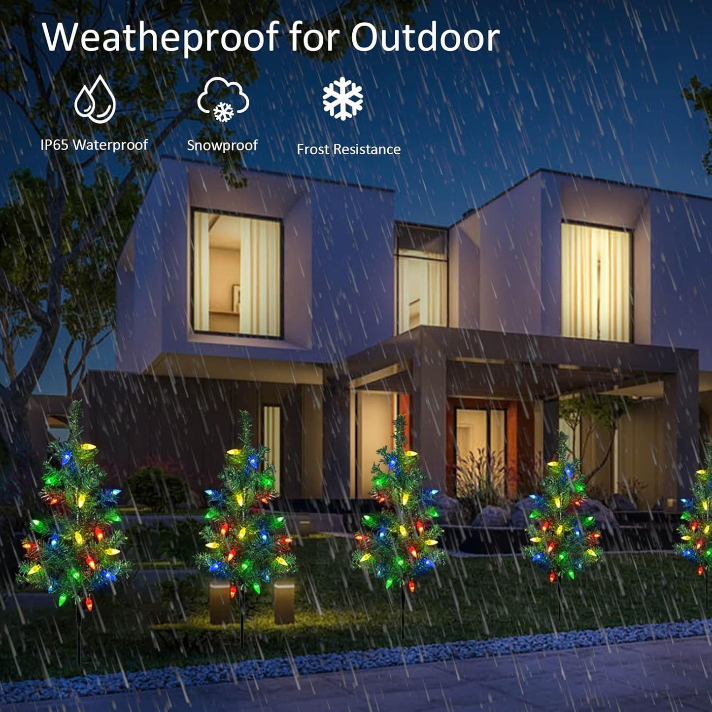 Upgraded 4-Pack Solar Xmas Tree Stake Lights – Waterproof Outdoor Pathway Decor for Garden, Patio, Yard