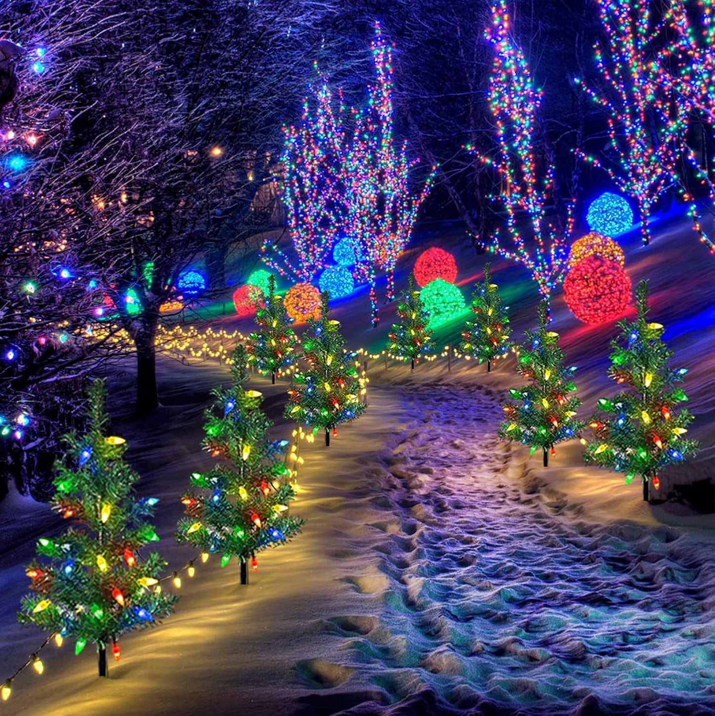 Upgraded 4-Pack Solar Xmas Tree Stake Lights – Waterproof Outdoor Pathway Decor for Garden, Patio, Yard
