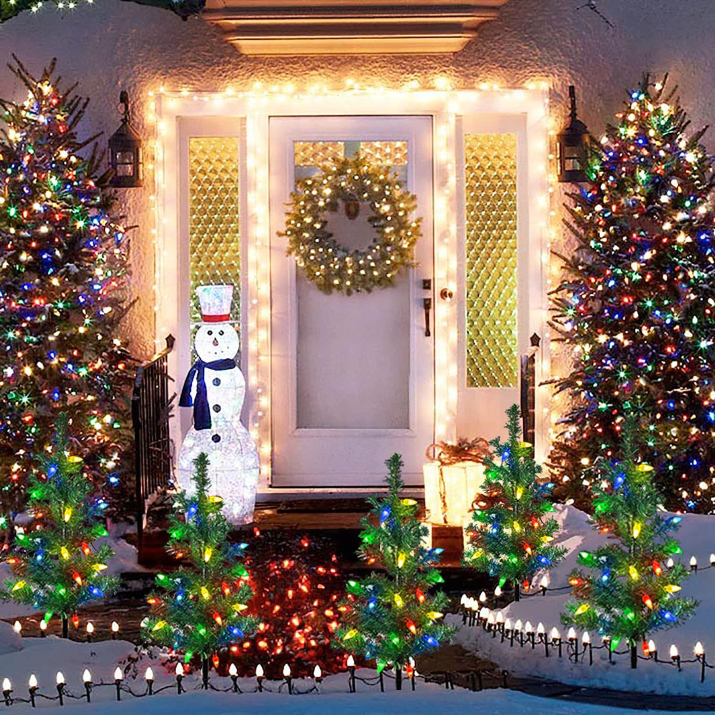 Upgraded 4-Pack Solar Xmas Tree Stake Lights – Waterproof Outdoor Pathway Decor for Garden, Patio, Yard