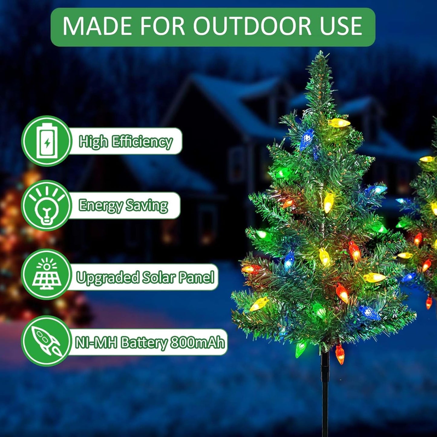 Upgraded 4-Pack Solar Xmas Tree Stake Lights – Waterproof Outdoor Pathway Decor for Garden, Patio, Yard