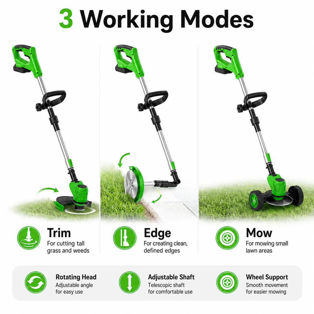 3-in-1 Cordless Weed Trimmer & Lawn Mower